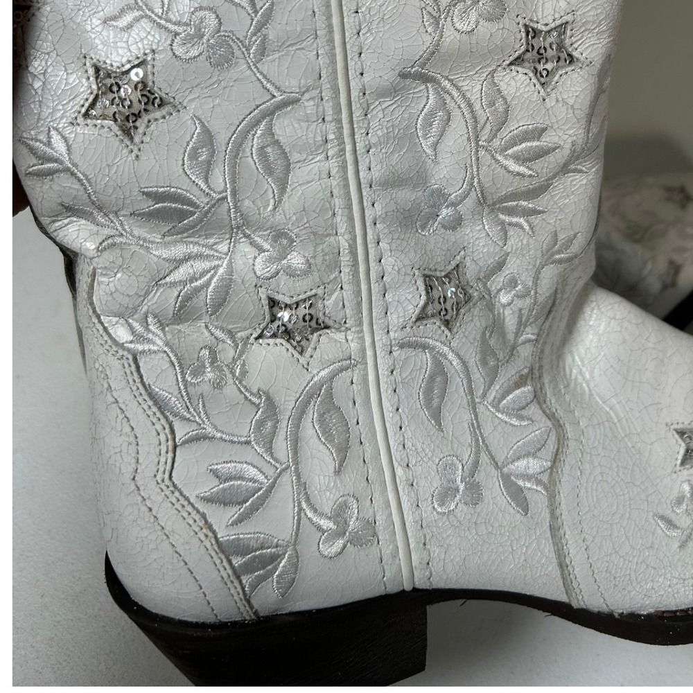 Laredo Cowgirl Boots Ladies 9.5 White Floral Star Sequin Western 52111 Cowboy - Picture 8 of 9